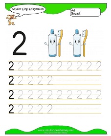 2 Rakamı Çizgi Çalışmaları Çalışma Sayfaları